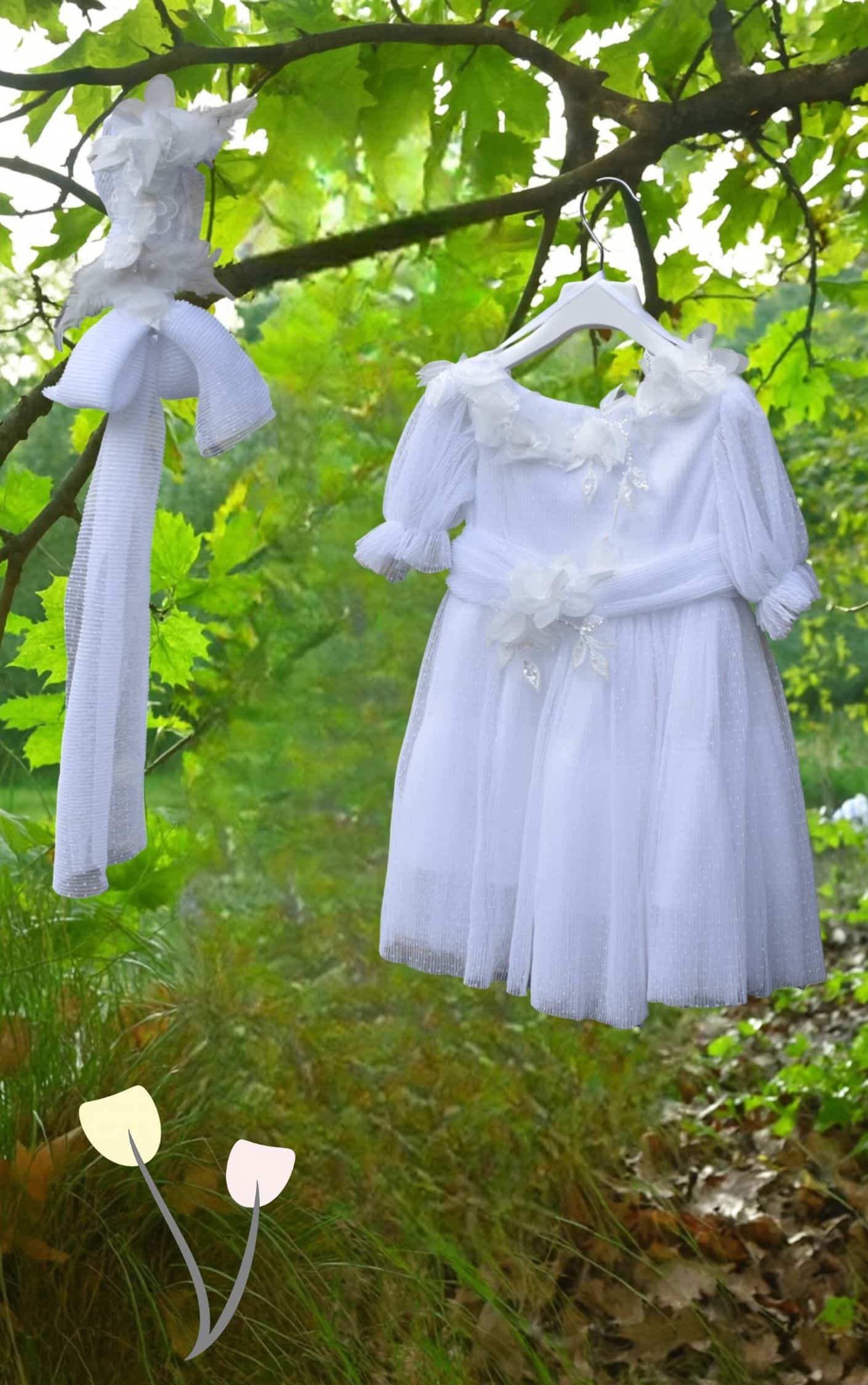 Βαπτιστικό ρούχο κορίτσι Θεσσαλονίκη Baby Lovezu Φόρεμα βάπτισης κοριτσιού με απλικέ λουλουδάκια και τούλι