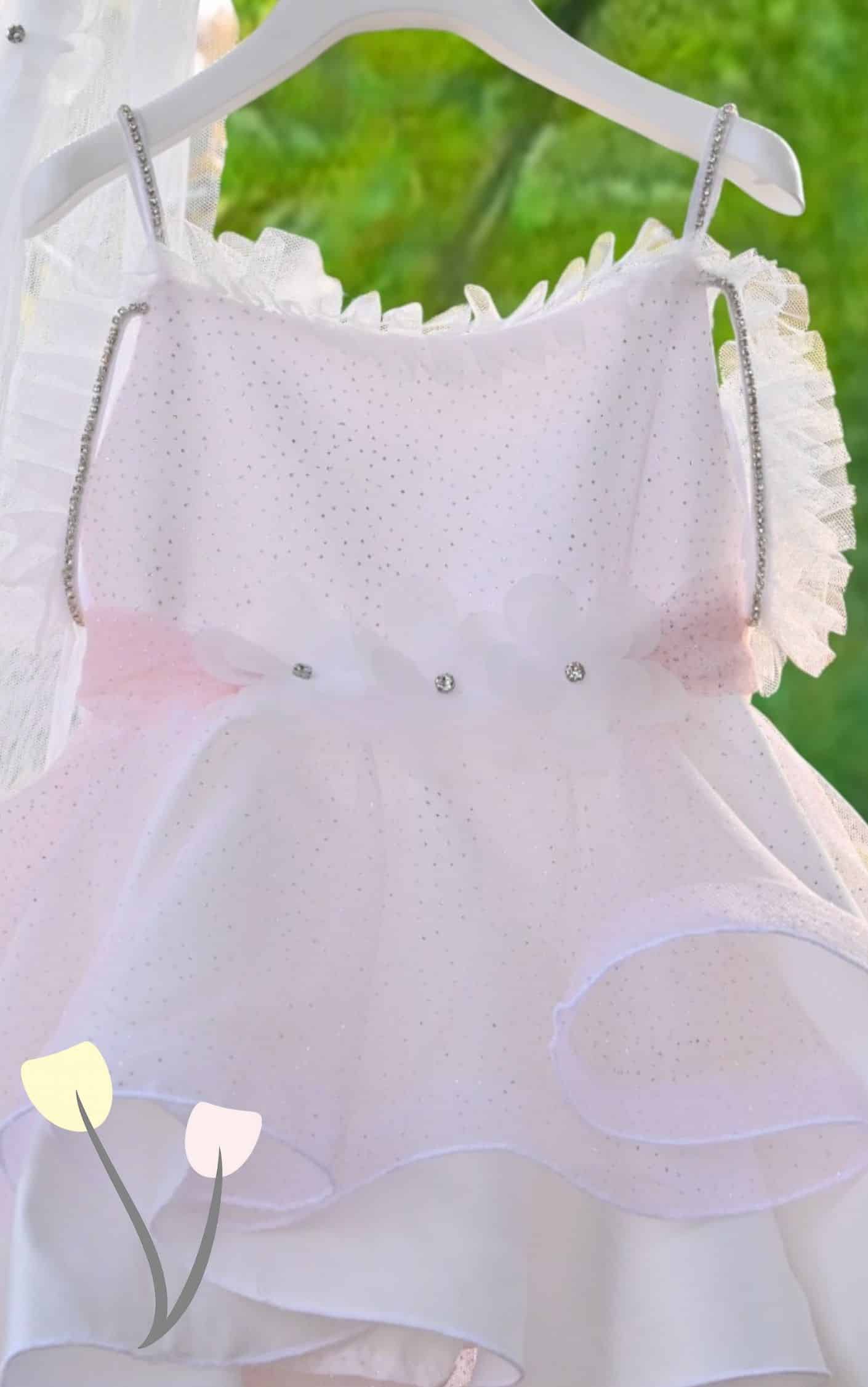 Ρομαντικό φόρεμα κοριτσιού με glitter τούλι, βολάν και 3D λουλούδια