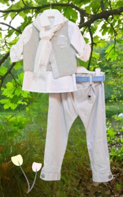 Βαπτιστικό ρούχο αγόρι Θεσσαλονίκη Βαπτιστικό Σύνολο Αγόρι Άμμος – Sand Light σε Λευκό & Γκρι