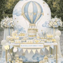 Στολισμός βάπτισης Θεσσαλονίκη Blue Balloon Dream Φως, χαμόγελα και ένα αερόστατο που ταξιδεύει σε έναν γλυκό ουρανό.