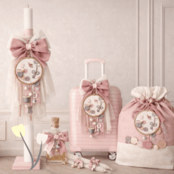 Σετ βάπτισης Θεσσαλονίκη Ρομαντική βάπτιση με χειροποίητη αισθητική και απαλό ροζ χαρακτήρα.