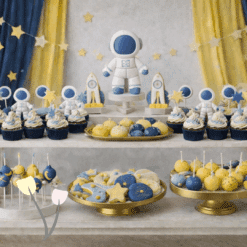 Στολισμός βάπτισης Θεσσαλονίκη Celestial Dream Journey Τραπέζι γλυκών βάπτισης με θέμα το διάστημα